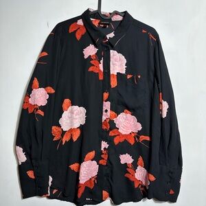 Who What Wear Black Shirt with Pink and Orange Floral Pattern